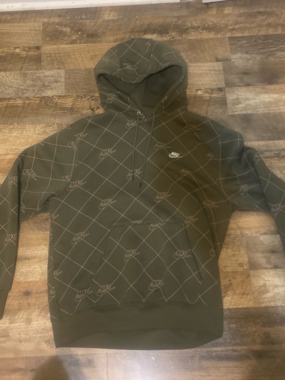 Nike Olive Green All-Over Logo Pullover Hoodie